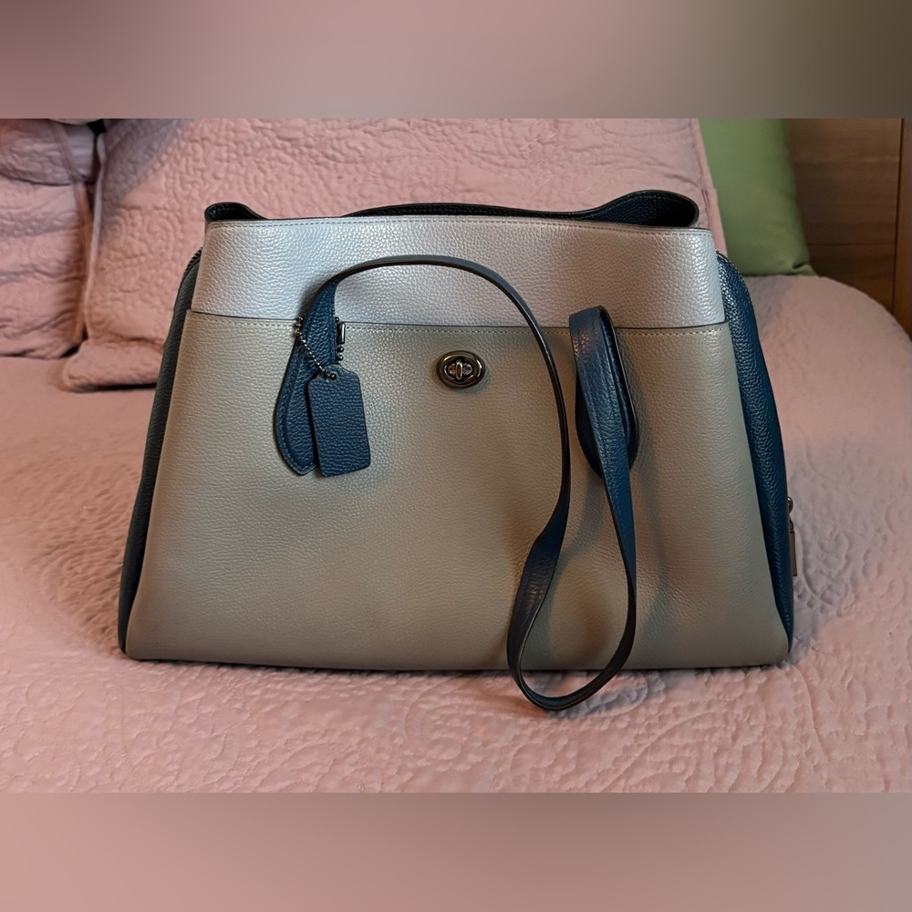 Coach Two-Tone Shoulder Bag in Grey and Navy